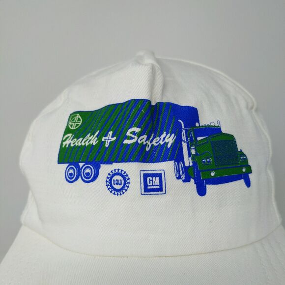 Vintage GM UAW Health & Safety Truck White Slideback Adjustable Hat Cap Men - Picture 4 of 11
